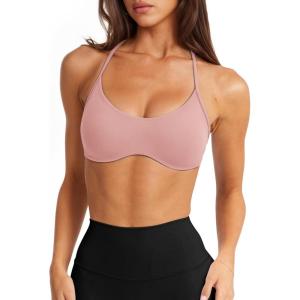 imageLASLULU Womens Sexy Y Back Sports Bra Padded Racerback Spaghetti Strap Workout Yoga Gym Athletic Bras Tops BralettesPink Dolphin