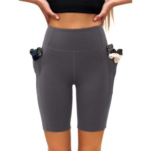 imageLASLULU Womens Biker Shorts Yoga Workout Gym Running Volleyball Spandex Compression Bike Shorts with PocketsDeep Grey