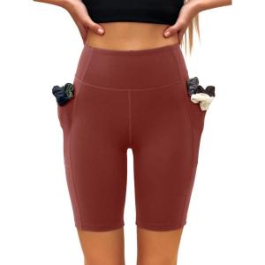 imageLASLULU Womens Biker Shorts Yoga Workout Gym Running Volleyball Spandex Compression Bike Shorts with PocketsRusty Red