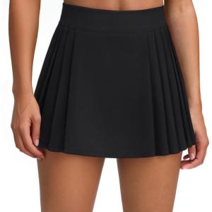 imageLASLULU Womens Tennis Skirt Pleated Athletic Workout Clothes Outfits Running Pickleball Golf Skorts Skirts with ShortsBlack