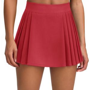 imageLASLULU Womens Tennis Skirt Pleated Athletic Workout Clothes Outfits Running Pickleball Golf Skorts Skirts with ShortsRed