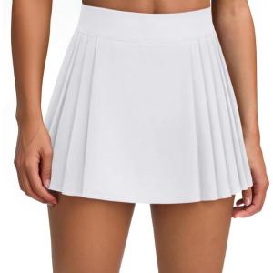 imageLASLULU Womens Tennis Skirt Pleated Athletic Workout Clothes Outfits Running Pickleball Golf Skorts Skirts with ShortsWhite