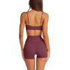 imageLASLULU Womens Adjustable Spaghetti Straps Sports Bra Square Neck Wireless Padded Workout Yoga Crop TopsBurgundy