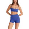 imageLASLULU Womens Adjustable Spaghetti Straps Sports Bra Square Neck Wireless Padded Workout Yoga Crop TopsGalactic Cobalt