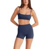 imageLASLULU Womens Adjustable Spaghetti Straps Sports Bra Square Neck Wireless Padded Workout Yoga Crop TopsNavy Blue