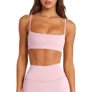 imageLASLULU Womens Adjustable Spaghetti Straps Sports Bra Square Neck Wireless Padded Workout Yoga Crop TopsBlush