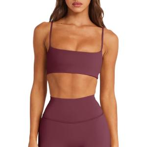 imageLASLULU Womens Adjustable Spaghetti Straps Sports Bra Square Neck Wireless Padded Workout Yoga Crop TopsBurgundy