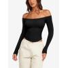 imageLASLULU Womens Sexy Off The Shoulder Long Sleeve Workout Tops Strapless T Shirts Crop Top Casual Fall OutfitsBlack