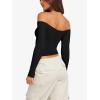 imageLASLULU Womens Sexy Off The Shoulder Long Sleeve Workout Tops Strapless T Shirts Crop Top Casual Fall OutfitsBlack