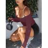 imageLASLULU Womens Sexy Off The Shoulder Long Sleeve Workout Tops Strapless T Shirts Crop Top Casual Fall OutfitsBurgundy