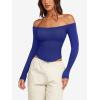 imageLASLULU Womens Sexy Off The Shoulder Long Sleeve Workout Tops Strapless T Shirts Crop Top Casual Fall OutfitsKlein Blue