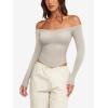 imageLASLULU Womens Sexy Off The Shoulder Long Sleeve Workout Tops Strapless T Shirts Crop Top Casual Fall OutfitsOak