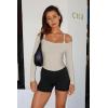 imageLASLULU Womens Sexy Off The Shoulder Long Sleeve Workout Tops Strapless T Shirts Crop Top Casual Fall OutfitsOak
