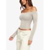 imageLASLULU Womens Sexy Off The Shoulder Long Sleeve Workout Tops Strapless T Shirts Crop Top Casual Fall OutfitsOak