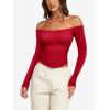 imageLASLULU Womens Sexy Off The Shoulder Long Sleeve Workout Tops Strapless T Shirts Crop Top Casual Fall OutfitsRed