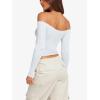 imageLASLULU Womens Sexy Off The Shoulder Long Sleeve Workout Tops Strapless T Shirts Crop Top Casual Fall OutfitsWhite