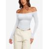 imageLASLULU Womens Sexy Off The Shoulder Long Sleeve Workout Tops Strapless T Shirts Crop Top Casual Fall OutfitsWhite