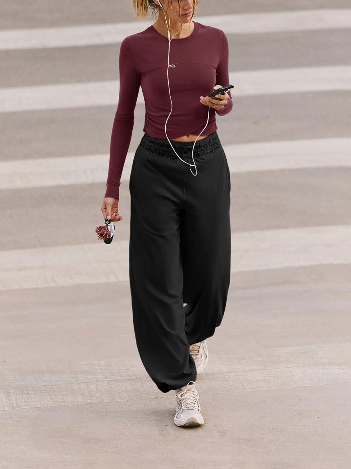imageLASLULU Womens Sexy Crossover Crop Top Long Sleeve Workout Tops Crewneck Athletic Yoga TShirts Fall OutfitsBurgundy