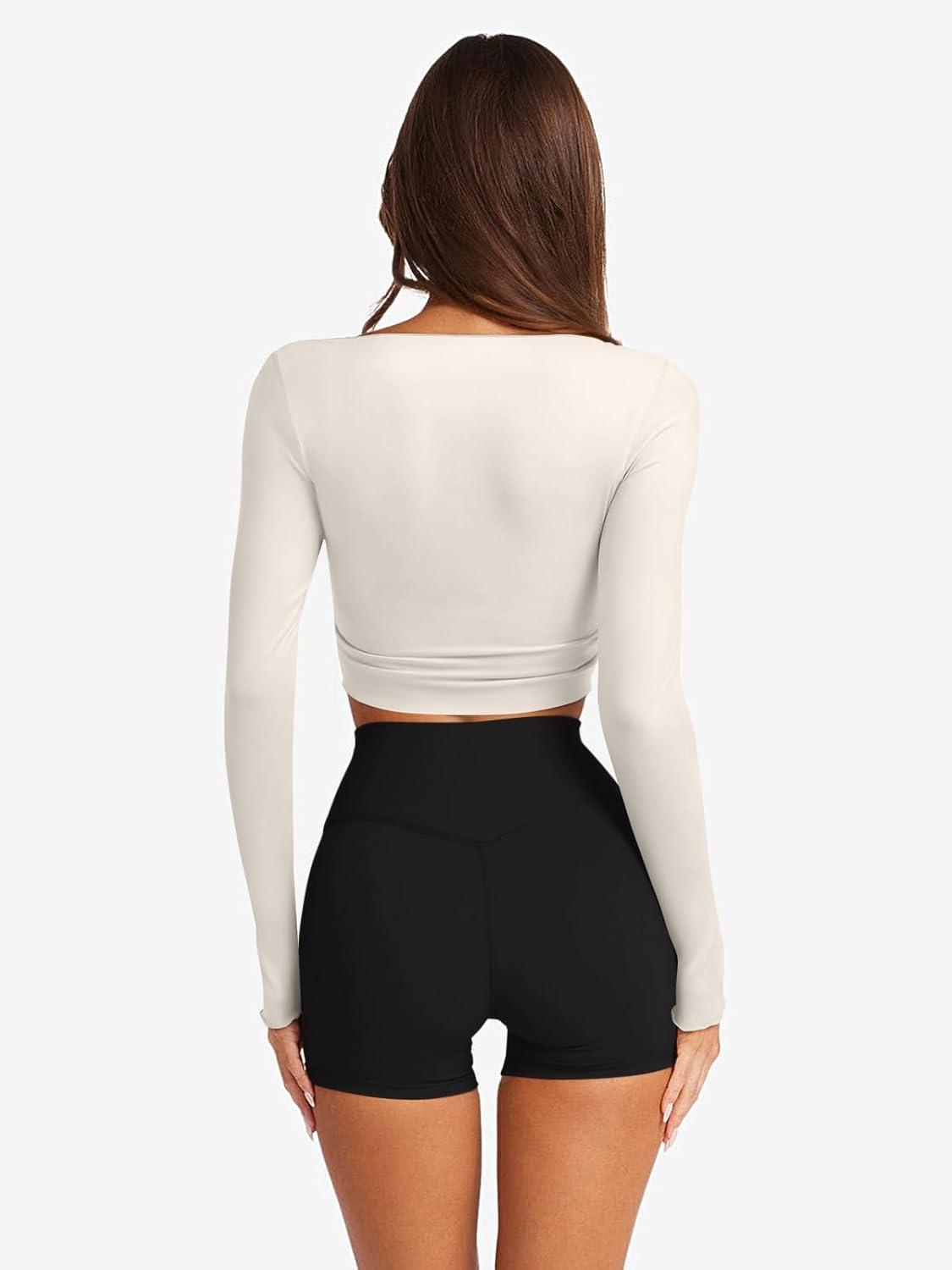 imageLASLULU Womens Tie Front Wrap Tops Long Sleeve Bolero Shrugs Crop Cardigan Yoga Ballet Cover up Tops Pilates OutfitsBeige