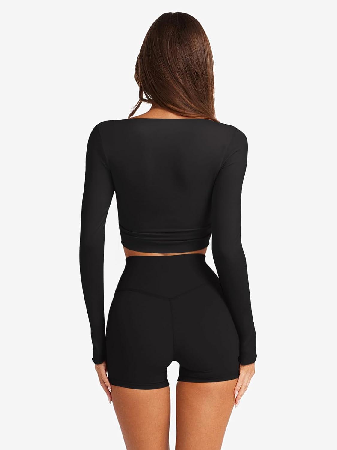 imageLASLULU Womens Tie Front Wrap Tops Long Sleeve Bolero Shrugs Crop Cardigan Yoga Ballet Cover up Tops Pilates OutfitsBlack