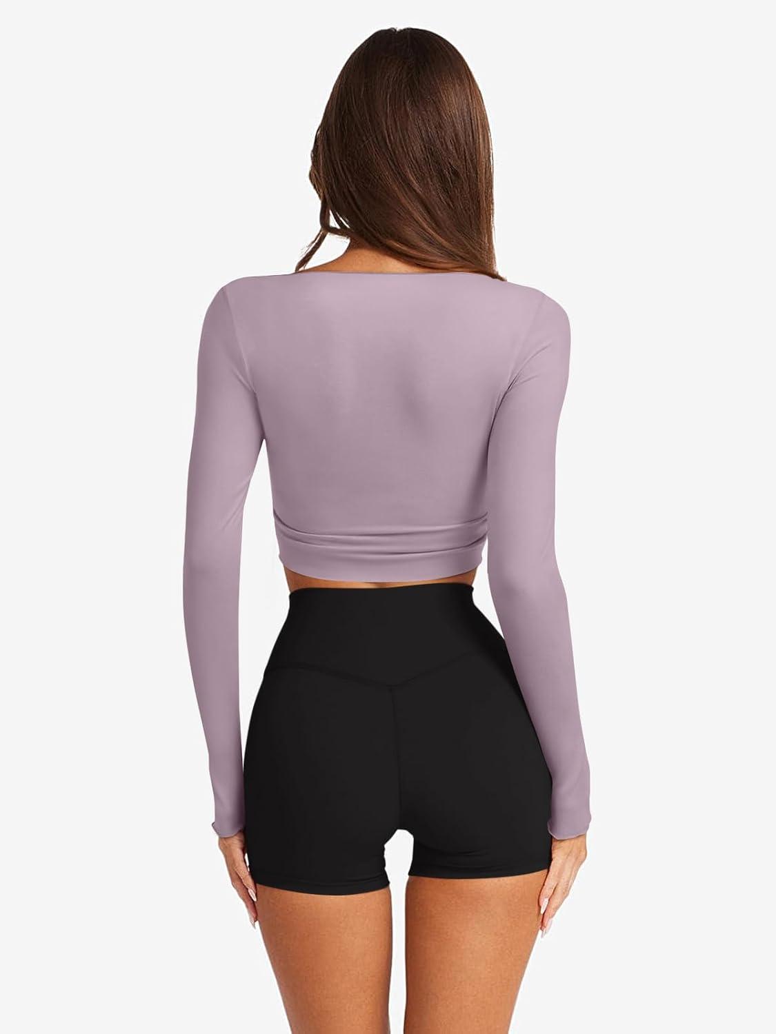 imageLASLULU Womens Tie Front Wrap Tops Long Sleeve Bolero Shrugs Crop Cardigan Yoga Ballet Cover up Tops Pilates OutfitsLight Purple