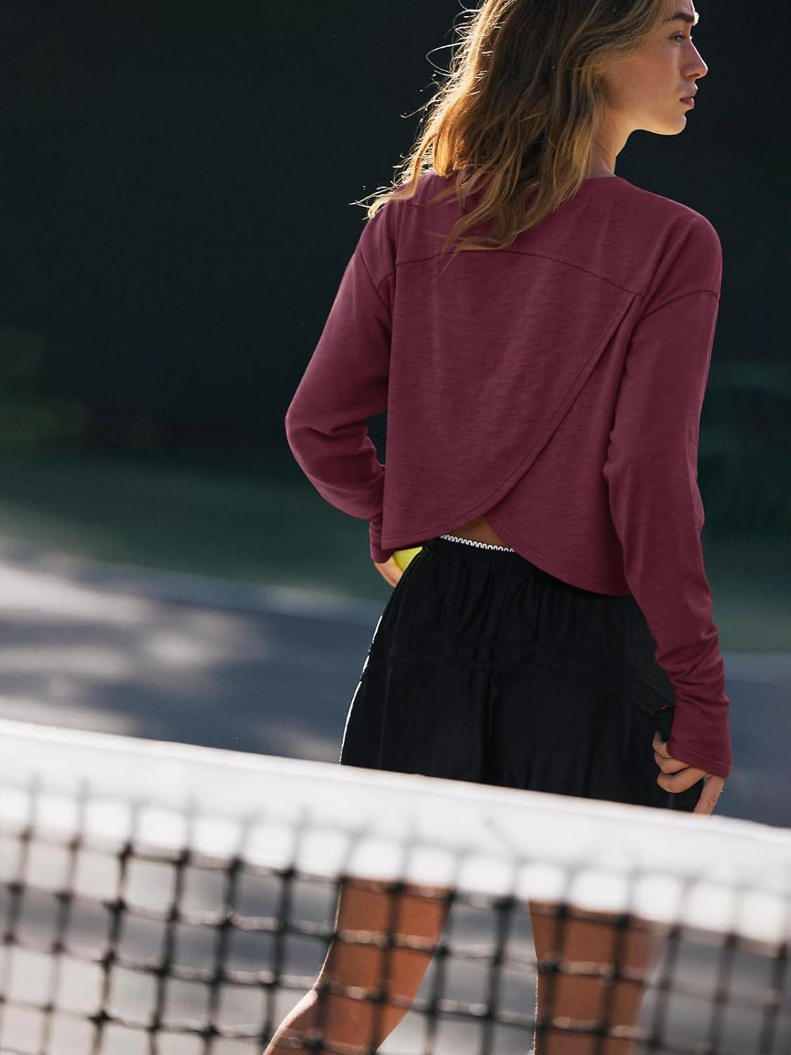 imageLASLULU Womenss Workout Tops Long Sleeve Lightweight Athletic Running Exercise Gym Yoga Hiking Tops ShirtsBurgundy