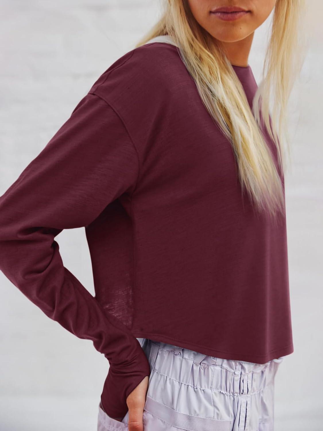 imageLASLULU Womenss Workout Tops Long Sleeve Lightweight Athletic Running Exercise Gym Yoga Hiking Tops ShirtsBurgundy