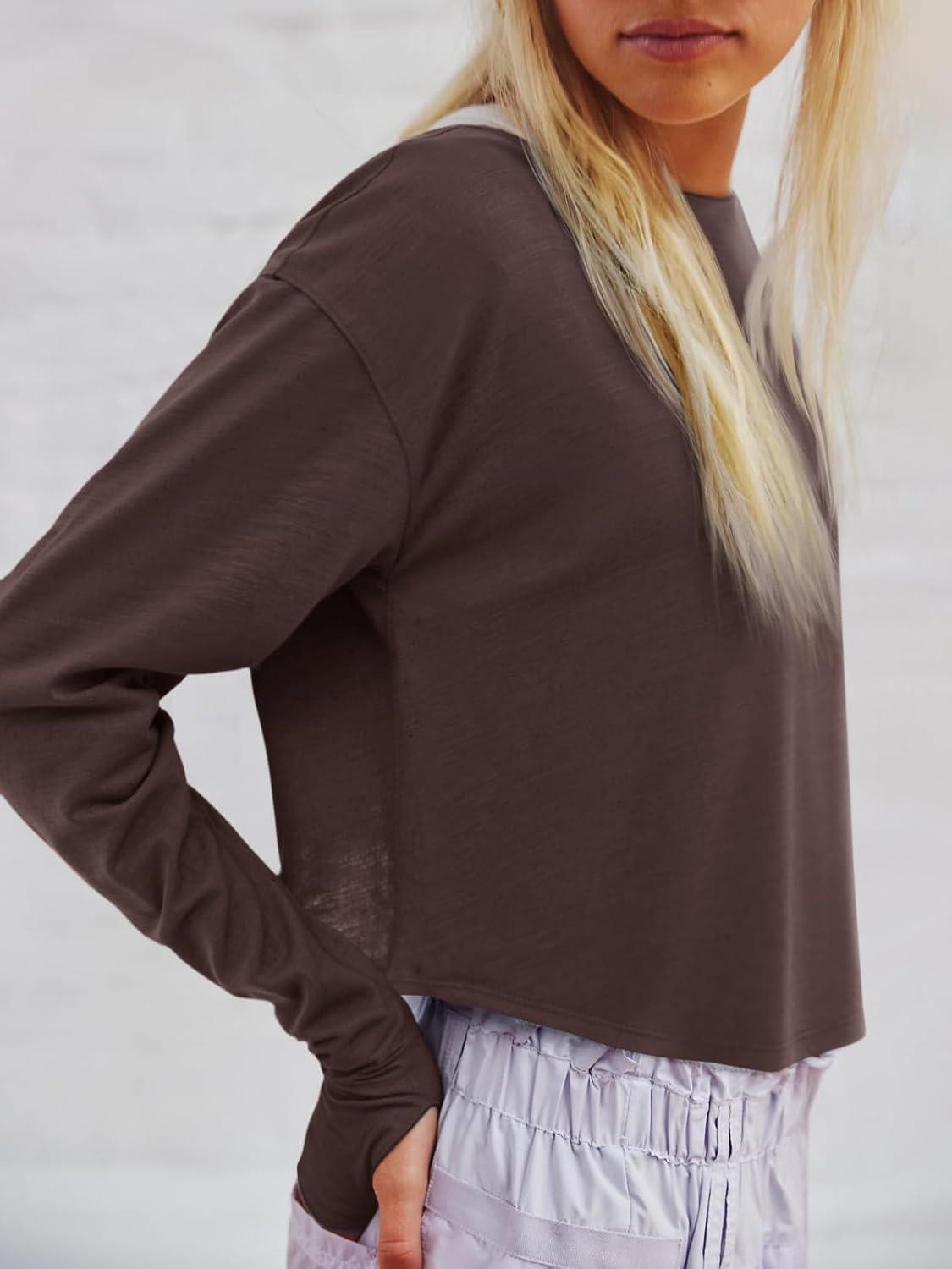 imageLASLULU Womenss Workout Tops Long Sleeve Lightweight Athletic Running Exercise Gym Yoga Hiking Tops ShirtsCoffee