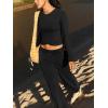 imageLASLULU Womens Sexy Crossover Crop Top Long Sleeve Workout Tops Crewneck Athletic Yoga TShirts Fall OutfitsBlack