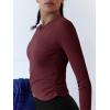 imageLASLULU Womens Sexy Crossover Crop Top Long Sleeve Workout Tops Crewneck Athletic Yoga TShirts Fall OutfitsBurgundy