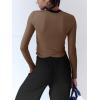 imageLASLULU Womens Sexy Crossover Crop Top Long Sleeve Workout Tops Crewneck Athletic Yoga TShirts Fall OutfitsCoffee