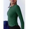 imageLASLULU Womens Sexy Crossover Crop Top Long Sleeve Workout Tops Crewneck Athletic Yoga TShirts Fall OutfitsDark Green