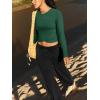 imageLASLULU Womens Sexy Crossover Crop Top Long Sleeve Workout Tops Crewneck Athletic Yoga TShirts Fall OutfitsDark Green