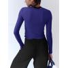 imageLASLULU Womens Sexy Crossover Crop Top Long Sleeve Workout Tops Crewneck Athletic Yoga TShirts Fall OutfitsNavy Blue