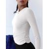 imageLASLULU Womens Sexy Crossover Crop Top Long Sleeve Workout Tops Crewneck Athletic Yoga TShirts Fall OutfitsWhite