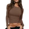imageLASLULU Womens Sexy Crossover Crop Top Long Sleeve Workout Tops Crewneck Athletic Yoga TShirts Fall OutfitsCoffee