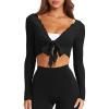 imageLASLULU Womens Tie Front Wrap Tops Long Sleeve Bolero Shrugs Crop Cardigan Yoga Ballet Cover up Tops Pilates OutfitsBlack