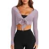 imageLASLULU Womens Tie Front Wrap Tops Long Sleeve Bolero Shrugs Crop Cardigan Yoga Ballet Cover up Tops Pilates OutfitsLight Purple
