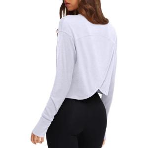 imageLASLULU Womenss Workout Tops Long Sleeve Lightweight Athletic Running Exercise Gym Yoga Hiking Tops ShirtsWhite