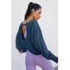 imageLASLULU Womens Open Back Long Sleeve Workout Tops Athletic Shirts Boat Neck Casual Running Tee Y2k Yoga Gym TopsDark Blue
