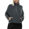imageLASLULU Womens Half Zip Pullover Cropped Sweatshirts Sherpa Fleece Jacket Fuzzy Sweaters Cute Winter Jackets with PocketsDark Grey