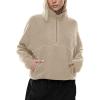imageLASLULU Womens Half Zip Pullover Cropped Sweatshirts Sherpa Fleece Jacket Fuzzy Sweaters Cute Winter Jackets with PocketsKhaki