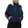 imageLASLULU Womens Half Zip Pullover Cropped Sweatshirts Sherpa Fleece Jacket Fuzzy Sweaters Cute Winter Jackets with PocketsNavy Blue