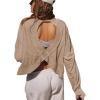 imageLASLULU Womens Open Back Long Sleeve Workout Tops Athletic Shirts Boat Neck Casual Running Tee Y2k Yoga Gym TopsLight Coffee