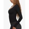 imageLASLULU Womens Long Sleeve Sexy V Neck T Shirts Basic Workout Tops Athletic Yoga Casual Crop TopBlack