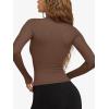 imageLASLULU Womens Long Sleeve Sexy V Neck T Shirts Basic Workout Tops Athletic Yoga Casual Crop TopCoffee