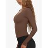 imageLASLULU Womens Long Sleeve Sexy V Neck T Shirts Basic Workout Tops Athletic Yoga Casual Crop TopCoffee