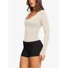 imageLASLULU Womens Long Sleeve Sexy V Neck T Shirts Basic Workout Tops Athletic Yoga Casual Crop TopCream White