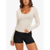 imageLASLULU Womens Long Sleeve Sexy V Neck T Shirts Basic Workout Tops Athletic Yoga Casual Crop TopCream White
