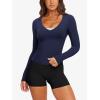 imageLASLULU Womens Long Sleeve Sexy V Neck T Shirts Basic Workout Tops Athletic Yoga Casual Crop TopNavy Blue